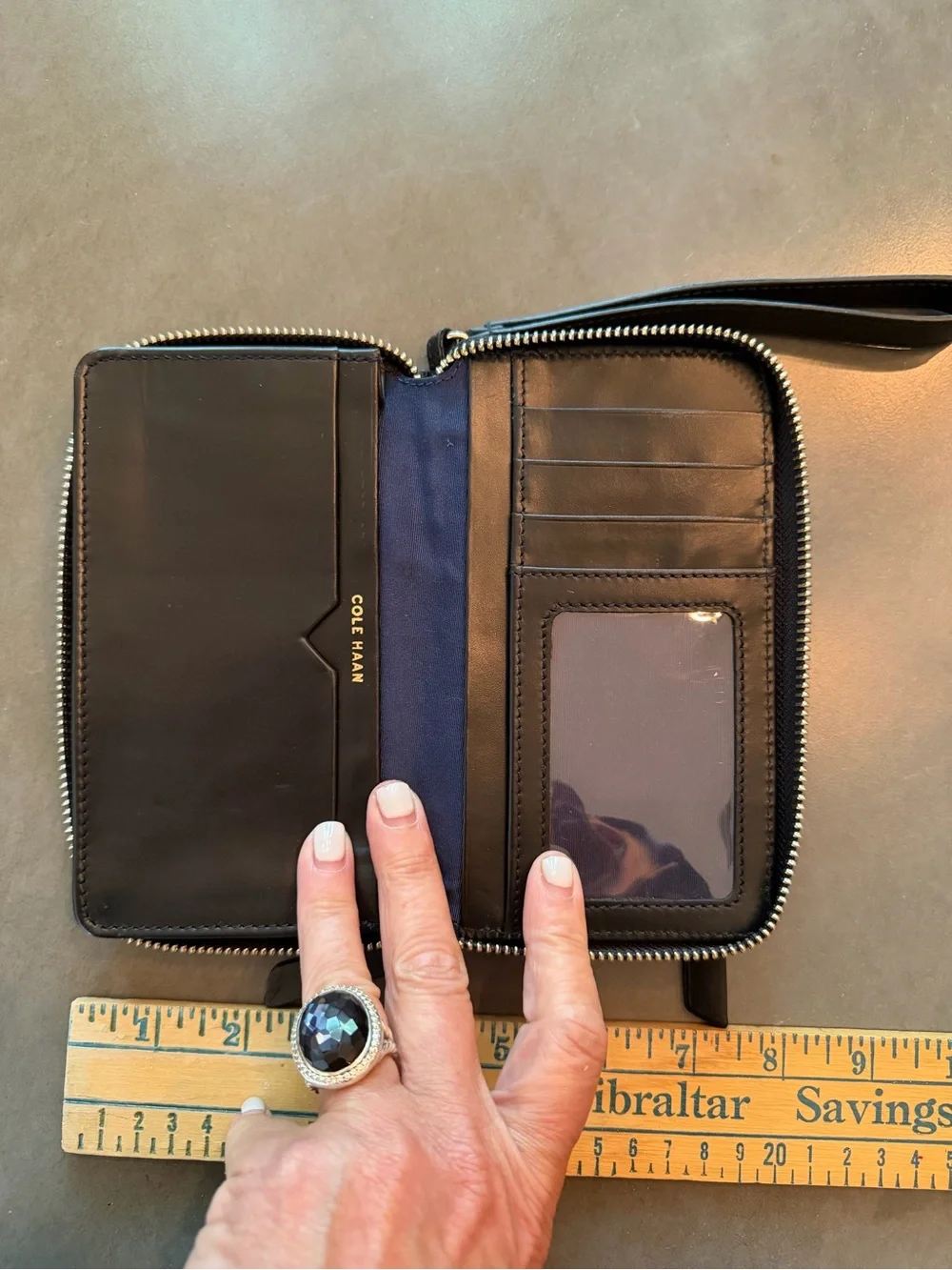 Cole Haan Black Leather Zip Wristlet/Wallet with Detachable Strap